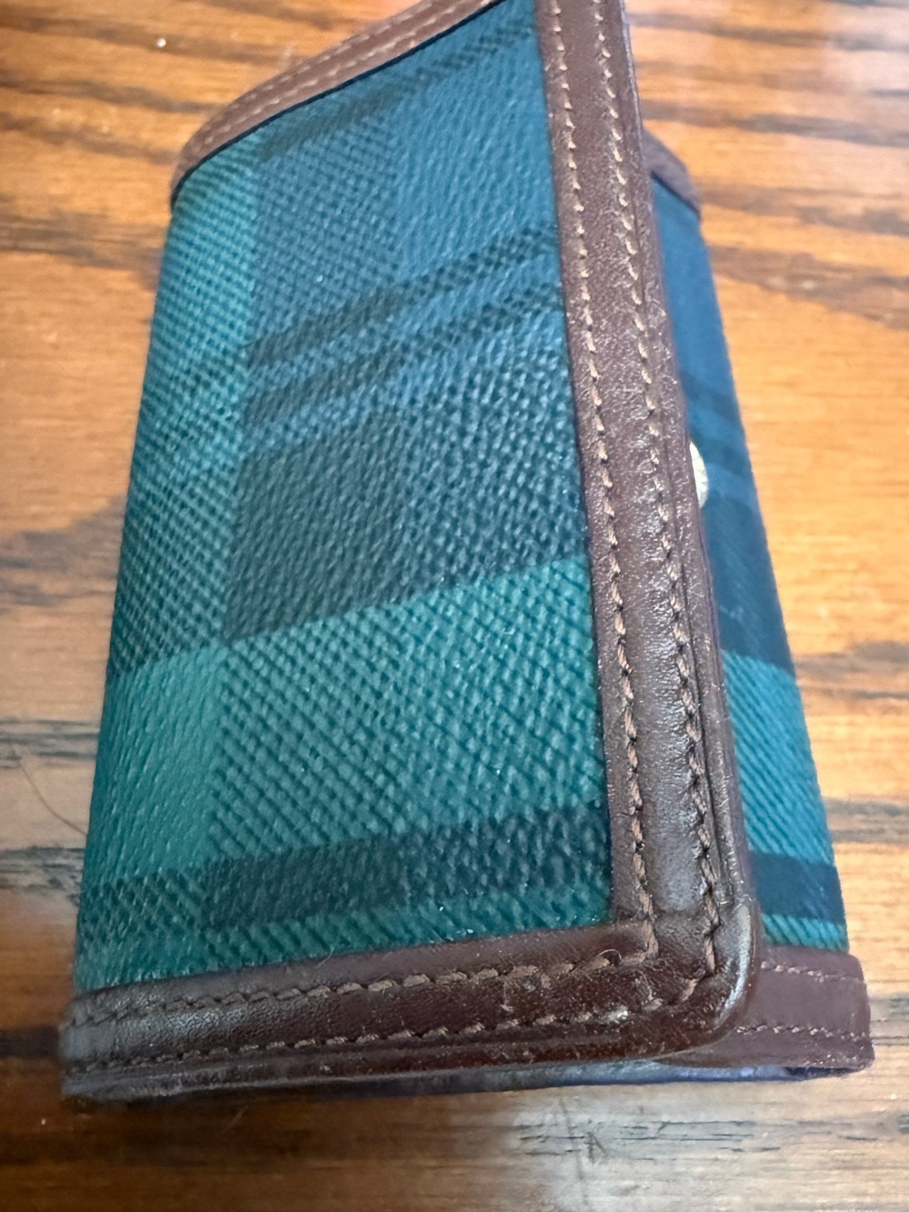 Polo by Ralph Lauren Green Plaid Card & Key Holder with Brown Trim
